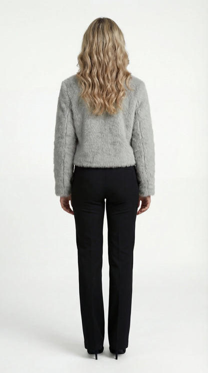 Women's Jacket – Cropped Faux Fur Collarless Jacket
