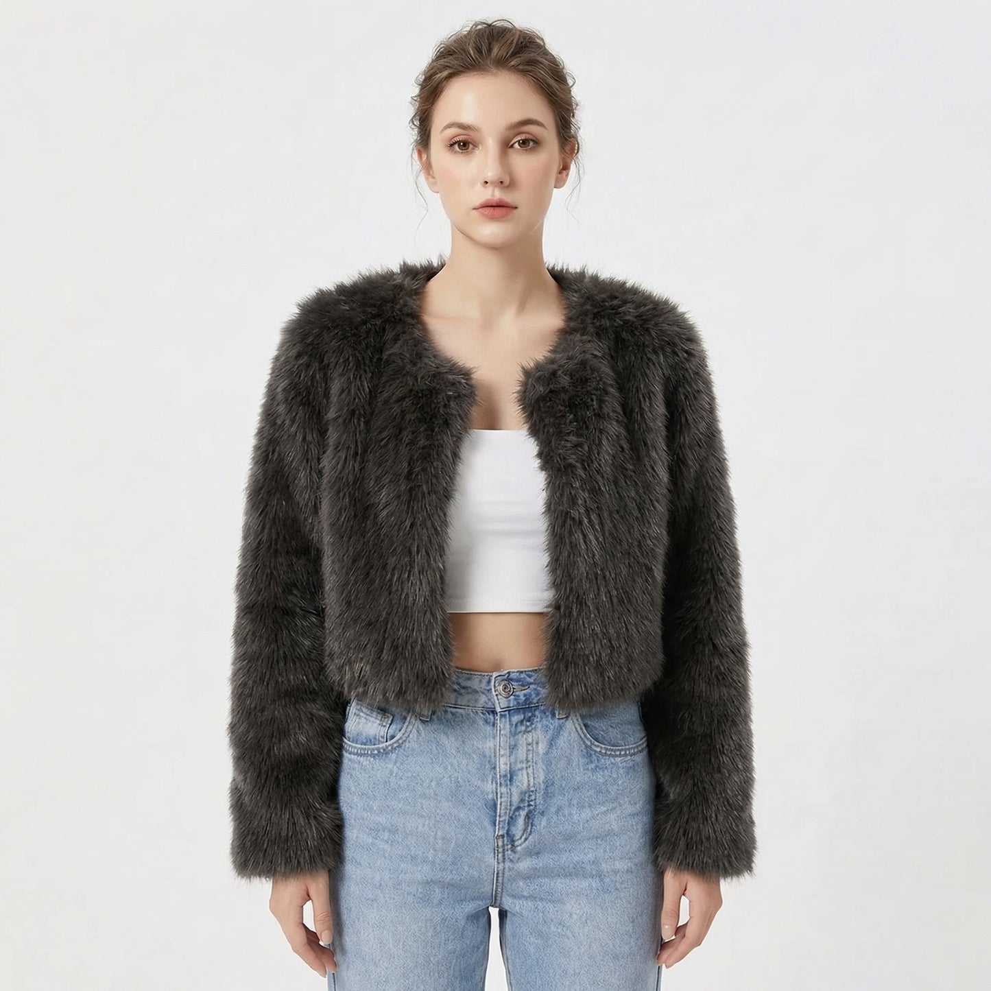 Women's Jacket – Cropped Faux Fur Evening Jacket