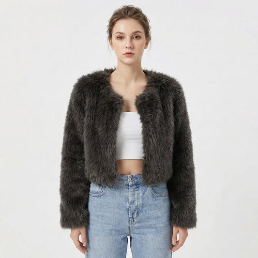 Women's Jacket – Cropped Faux Fur Evening Jacket