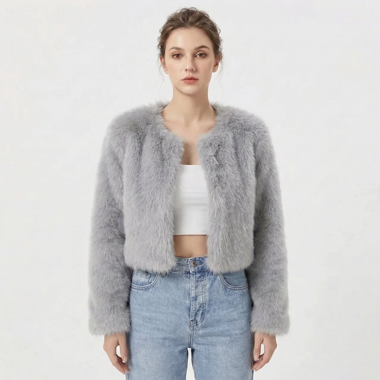 Women's Jacket – Cropped Faux Fur Evening Jacket