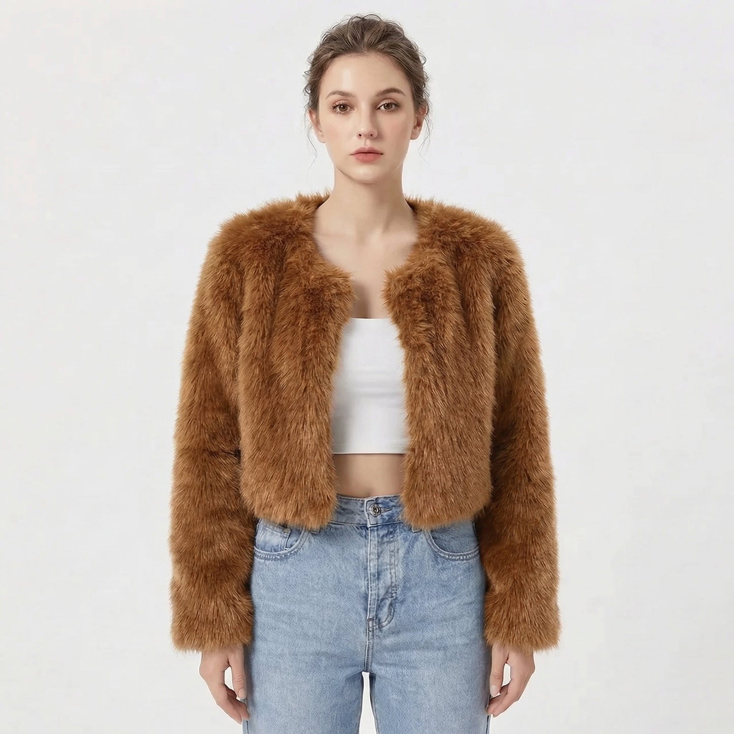 Women's Jacket – Cropped Faux Fur Evening Jacket