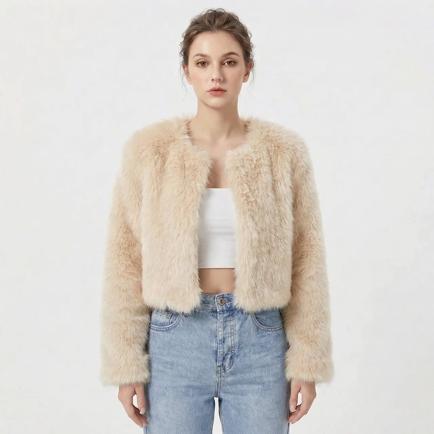 Women's Jacket – Cropped Faux Fur Evening Jacket