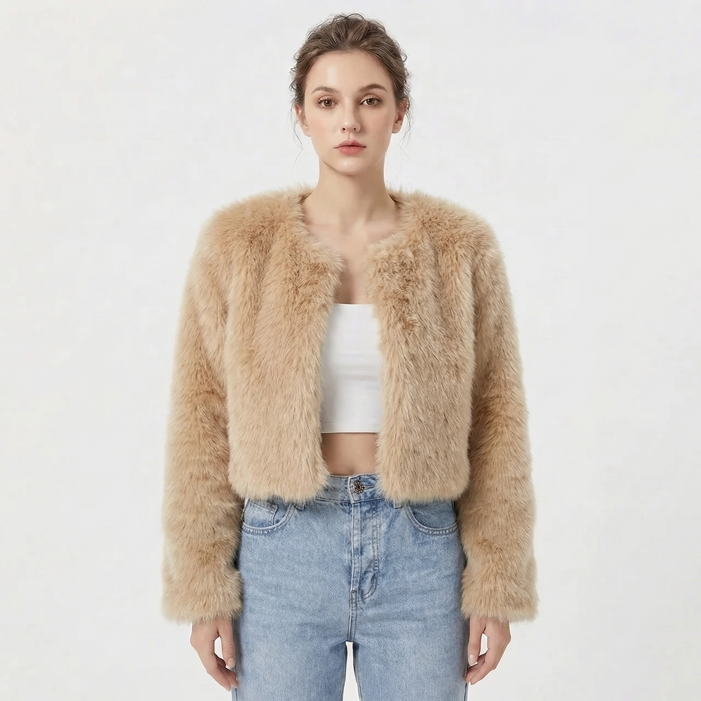 Women's Jacket – Cropped Faux Fur Evening Jacket