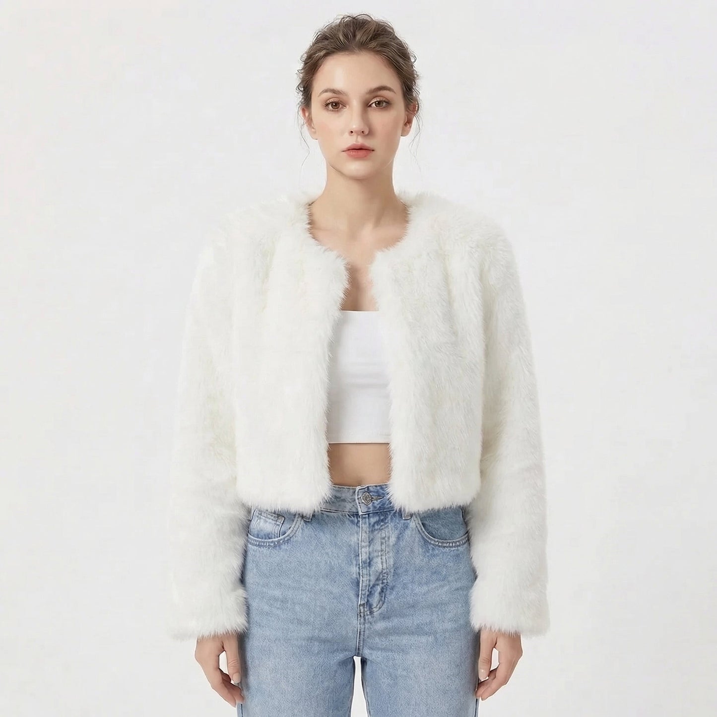 Women's Jacket – Cropped Faux Fur Evening Jacket