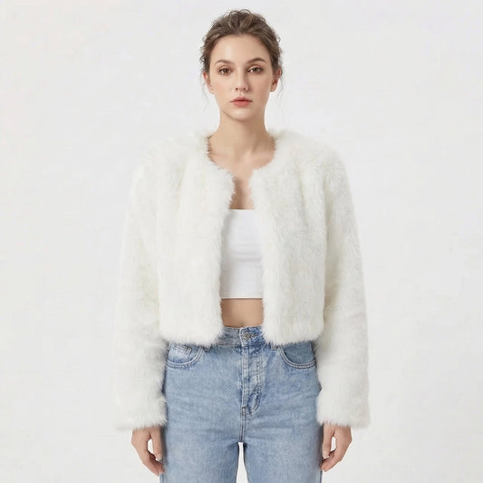 Women's Jacket – Cropped Faux Fur Evening Jacket