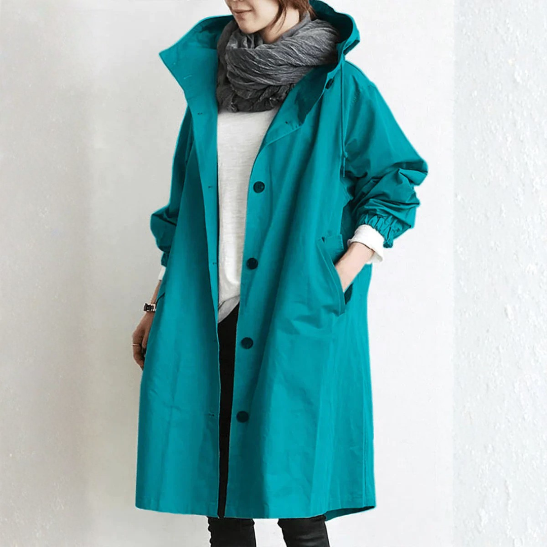 Women's Jacket – Hooded Long Rain Jacket
