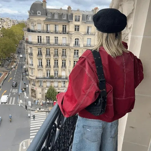 Women's Jacket – Oversized Faux Leather Utility Shacket