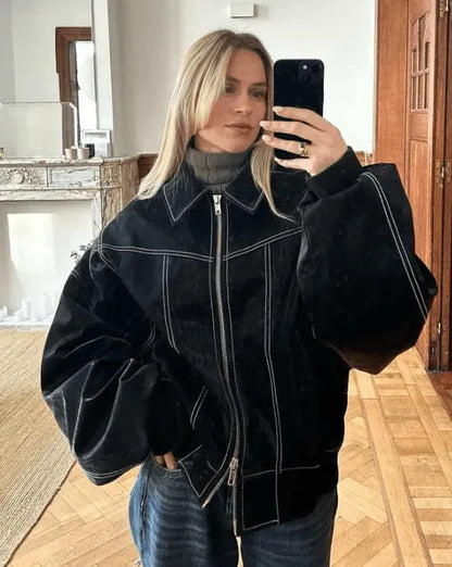 Women's Jacket – Oversized Faux Leather Utility Shacket