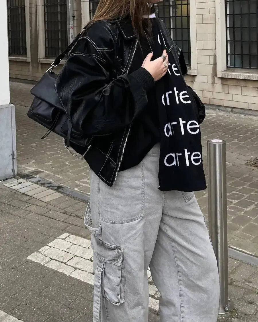 Women's Jacket – Oversized Faux Leather Utility Shacket