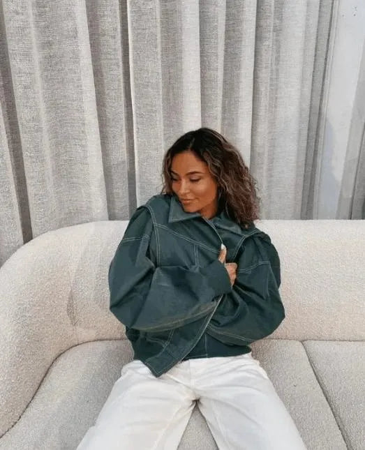 Women's Jacket – Oversized Faux Leather Utility Shacket