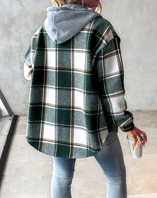 Women's Jacket – Plaid Hooded Shacket