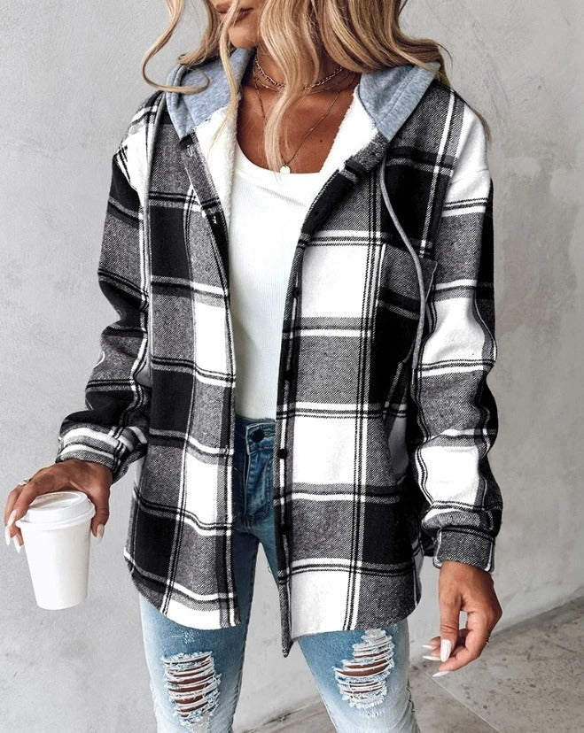 Women's Jacket – Plaid Hooded Shacket
