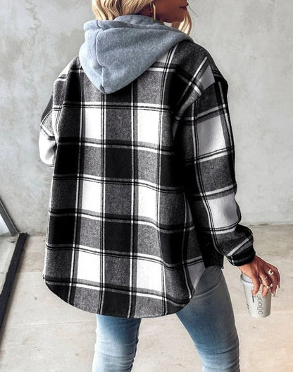 Women's Jacket – Plaid Hooded Shacket