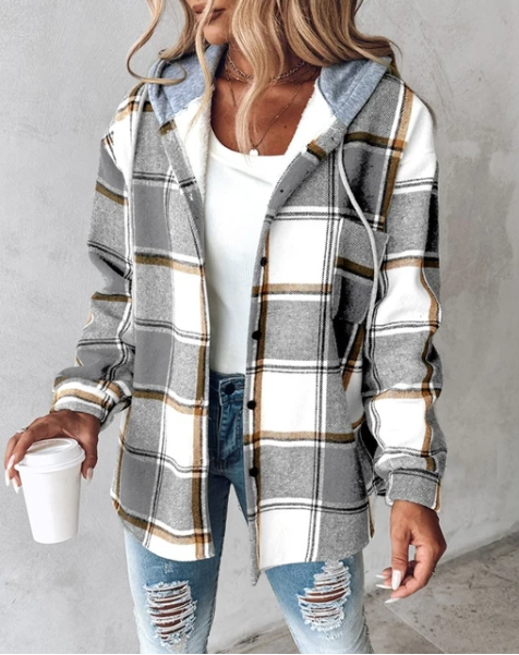 Women's Jacket – Plaid Hooded Shacket