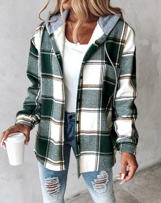 Women's Jacket – Plaid Hooded Shacket
