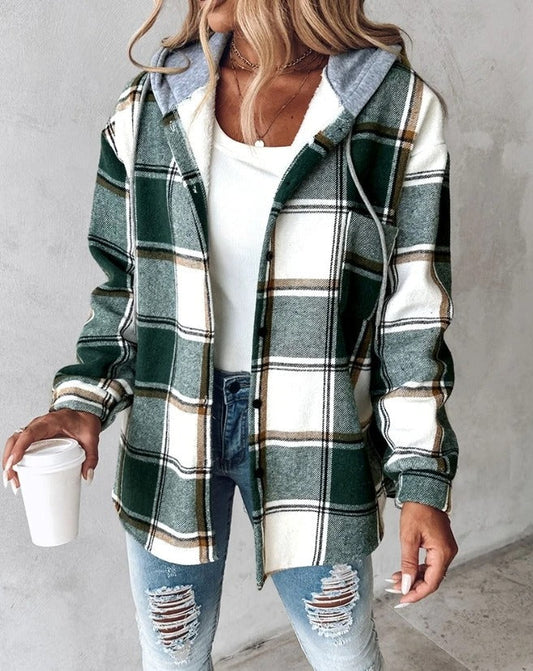 Women's Jacket – Plaid Hooded Shacket