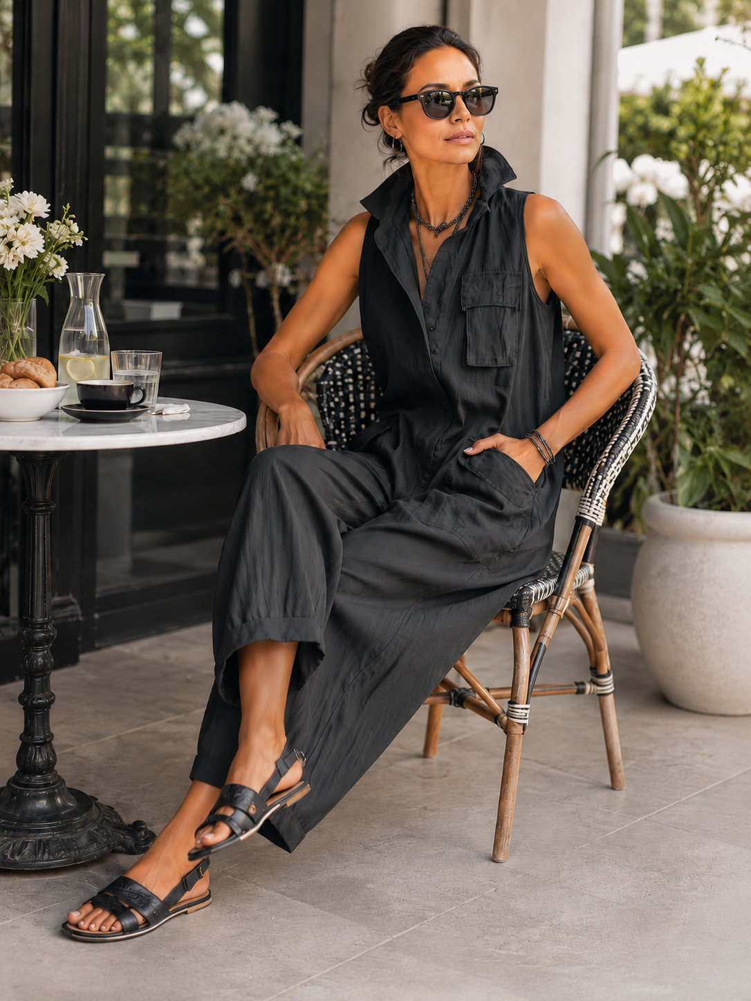 Women's Jumpsuit – Wide-Leg Sleeveless Utility Style