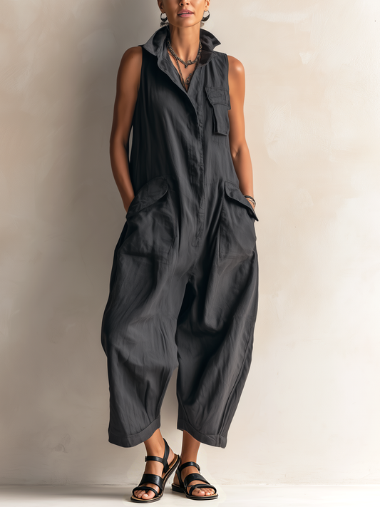 Women's Jumpsuit – Wide-Leg Sleeveless Utility Style