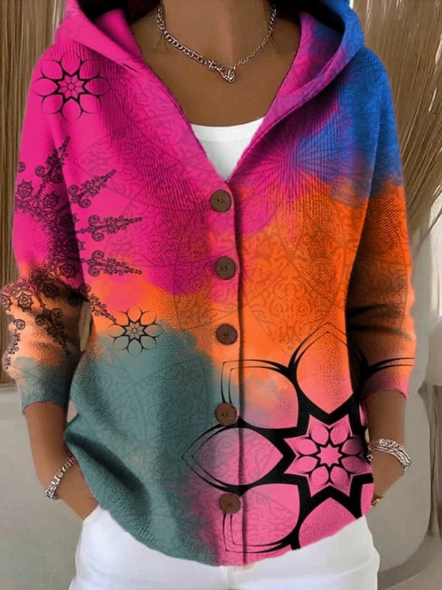 Women's Knitted Sweatshirt – Hooded Button Front Top