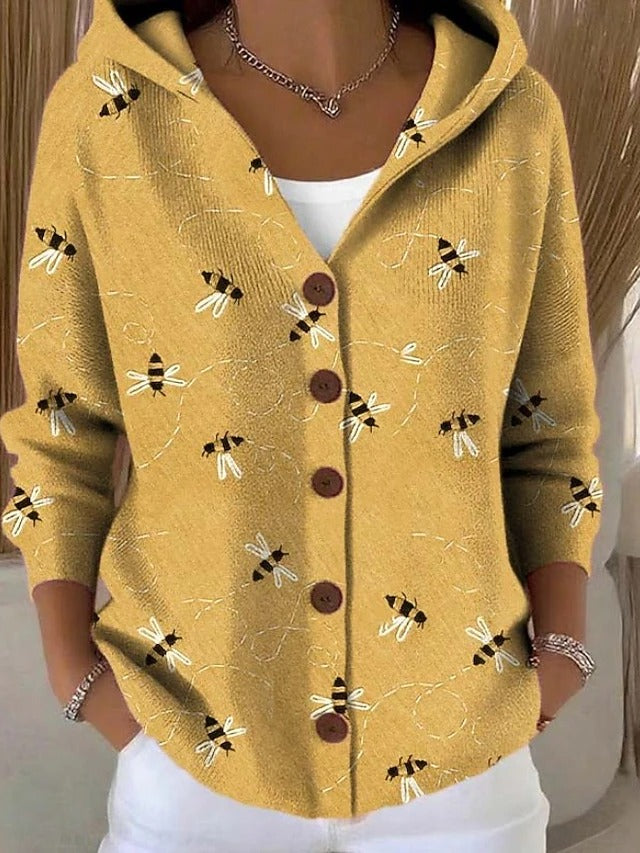 Women's Knitted Sweatshirt – Hooded Button Front Top