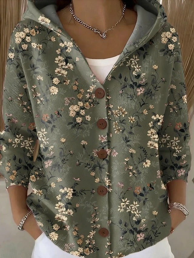 Women's Knitted Sweatshirt – Hooded Button Front Top