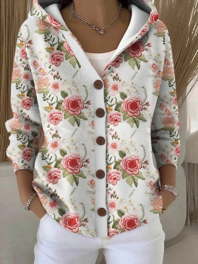 Women's Knitted Sweatshirt – Hooded Button Front Top