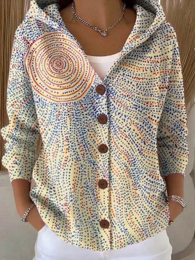 Women's Knitted Sweatshirt – Hooded Button Front Top
