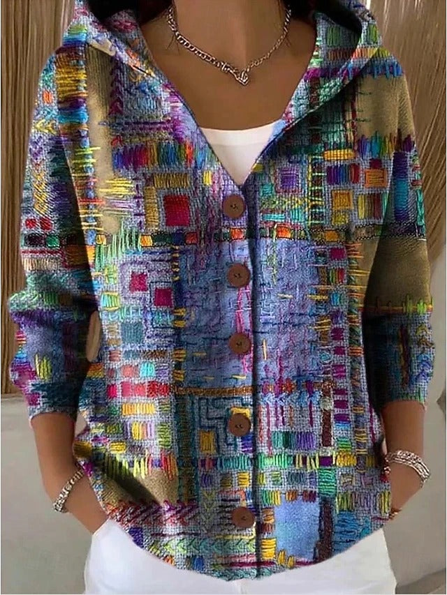 Women's Knitted Sweatshirt – Hooded Button Front Top