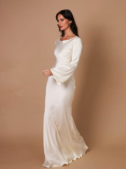 Women's Long Sleeve Maxi Dress – Fitted Shape & Bell Sleeves