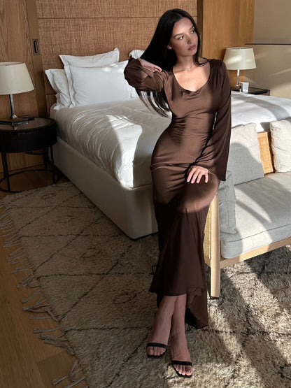 Women's Long Sleeve Maxi Dress – Fitted Shape & Bell Sleeves