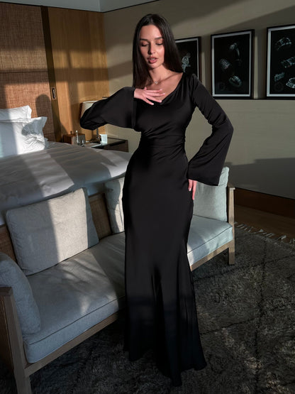 Women's Long Sleeve Maxi Dress – Fitted Shape & Bell Sleeves