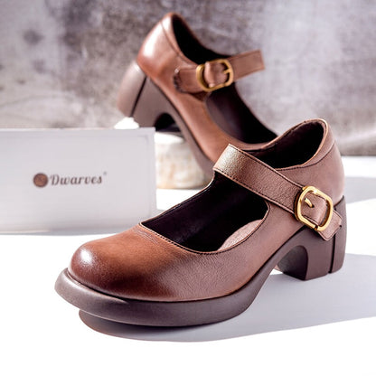 Women's Mary Jane Shoes – Block Heel Buckle Pumps
