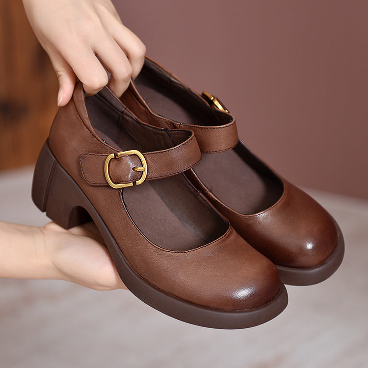 Women's Mary Jane Shoes – Block Heel Buckle Pumps
