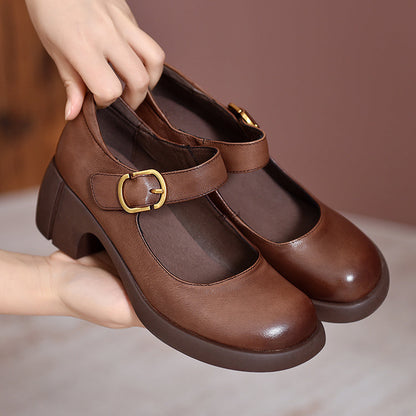 Women's Mary Jane Shoes – Block Heel Buckle Pumps