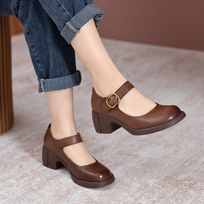 Women's Mary Jane Shoes – Block Heel Buckle Pumps