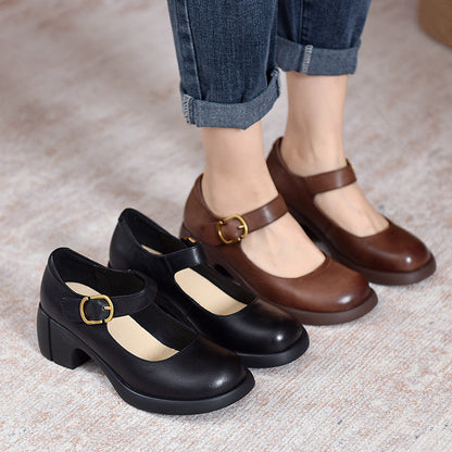 Women's Mary Jane Shoes – Block Heel Buckle Pumps