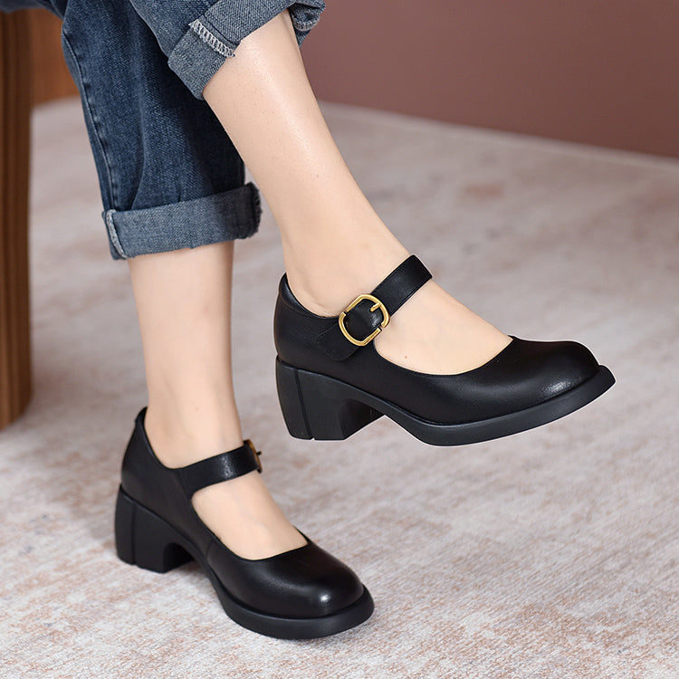 Women's Mary Jane Shoes – Block Heel Buckle Pumps