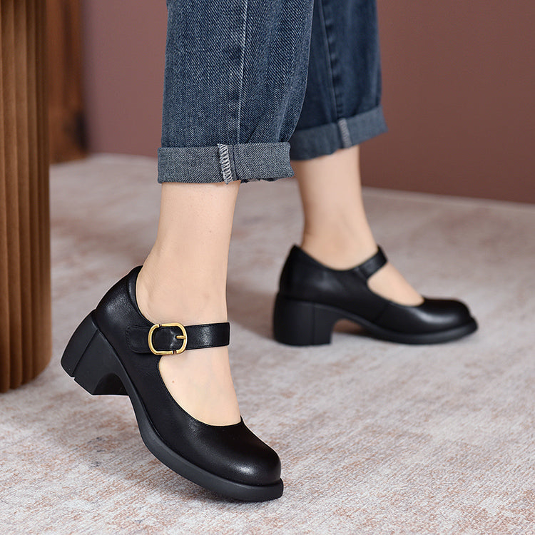 Women's Mary Jane Shoes – Block Heel Buckle Pumps