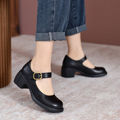 Women's Mary Jane Shoes – Block Heel Buckle Pumps