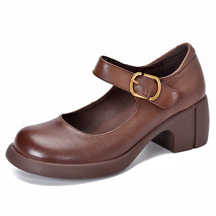 Women's Mary Jane Shoes – Block Heel Buckle Pumps