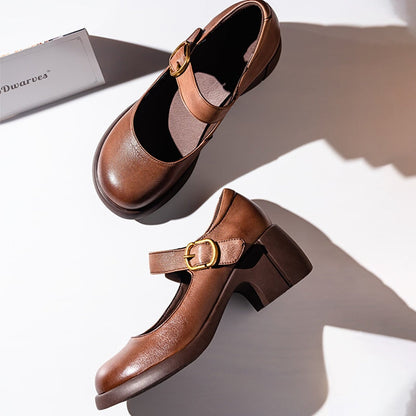 Women's Mary Jane Shoes – Block Heel Buckle Pumps