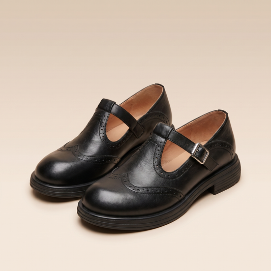 Women's Mary Jane Shoes – Brogue Buckle Comfort Flats