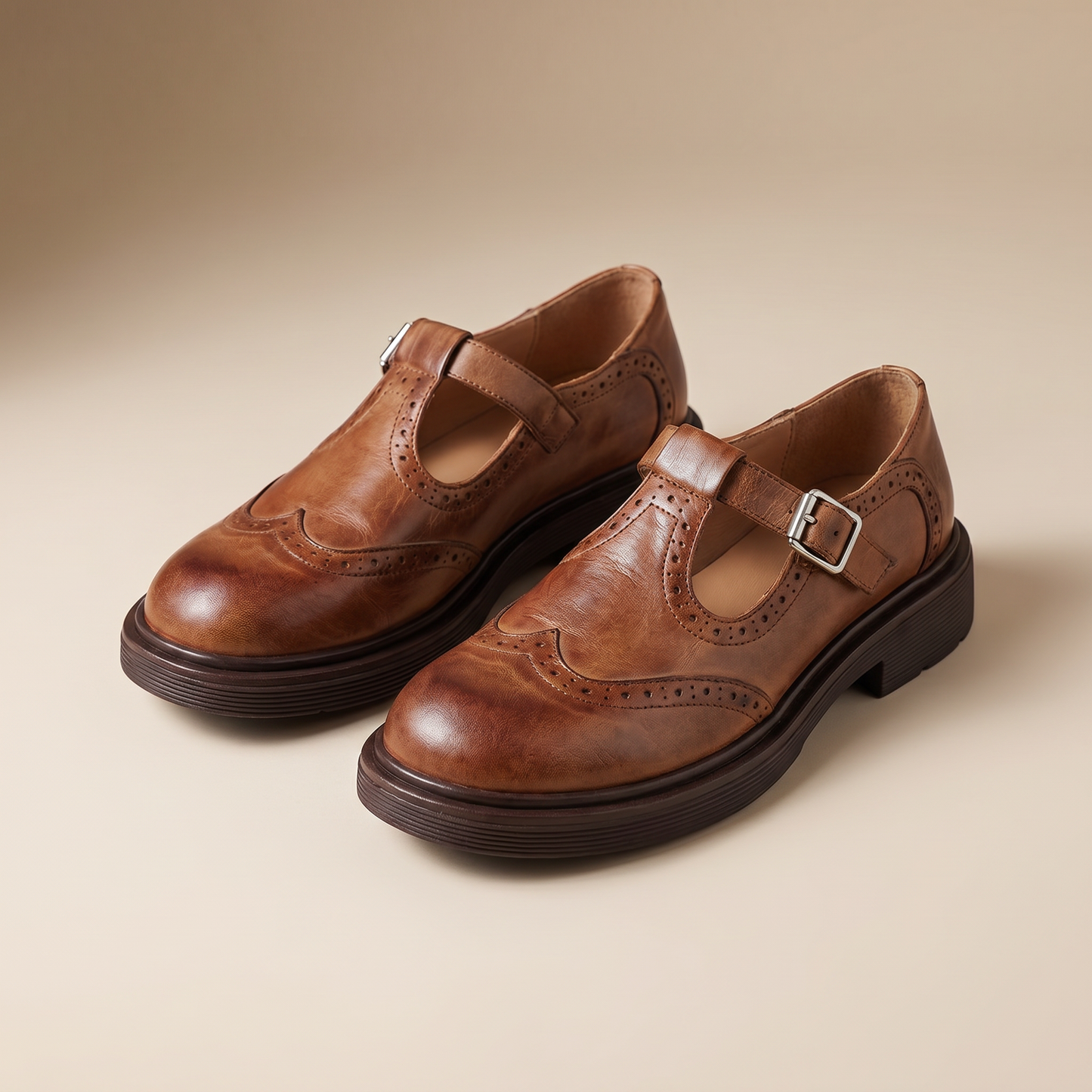 Women's Mary Jane Shoes – Brogue Buckle Comfort Flats