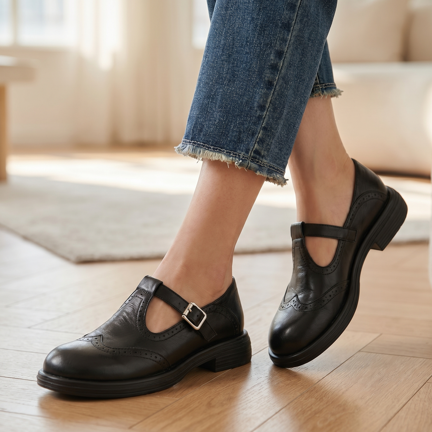 Women's Mary Jane Shoes – Brogue Buckle Comfort Flats