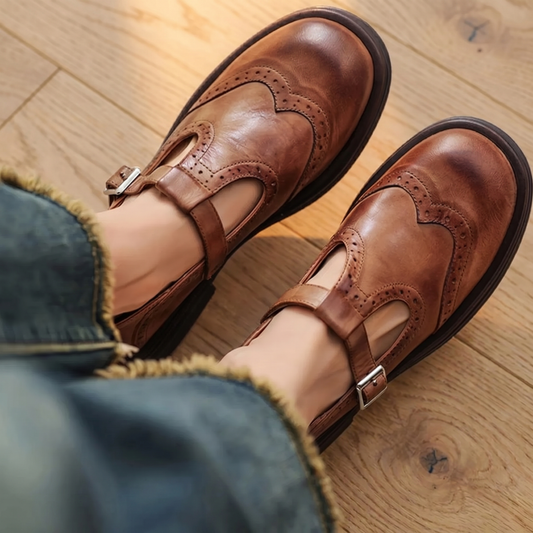 Women's Mary Jane Shoes – Brogue Buckle Comfort Flats