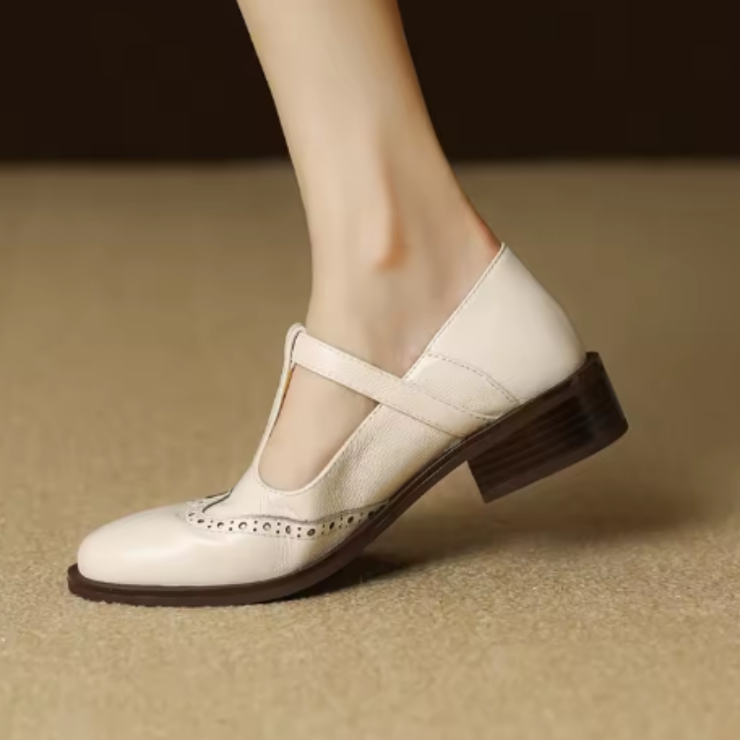 Women's Mary Jane Shoes – Brogue T-Bar Buckle Pumps