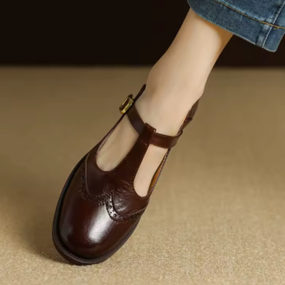 Women's Mary Jane Shoes – Brogue T-Bar Buckle Pumps
