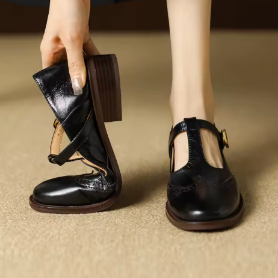 Women's Mary Jane Shoes – Brogue T-Bar Buckle Pumps
