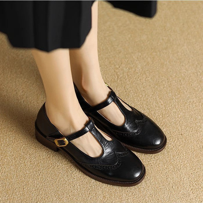 Women's Mary Jane Shoes – Brogue T-Bar Buckle Pumps