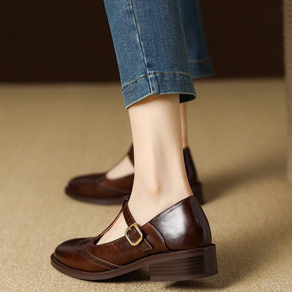 Women's Mary Jane Shoes – Brogue T-Bar Buckle Pumps